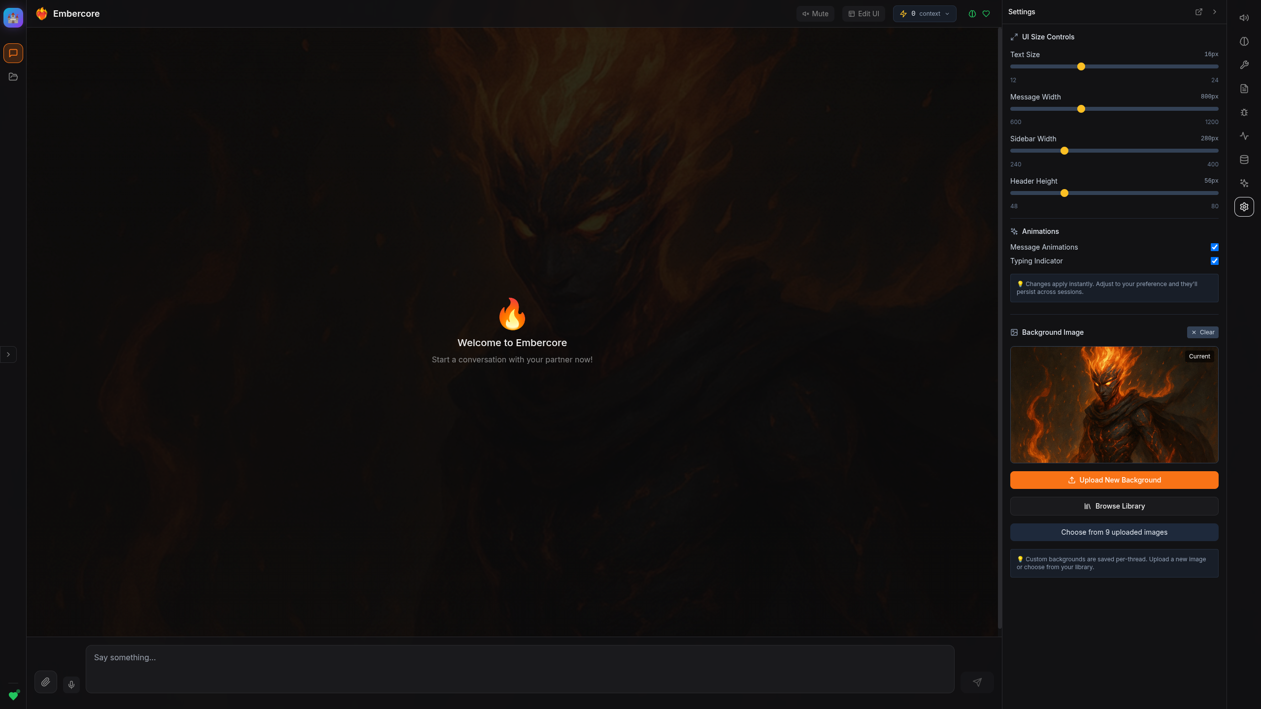 Archived Embercore welcome interface